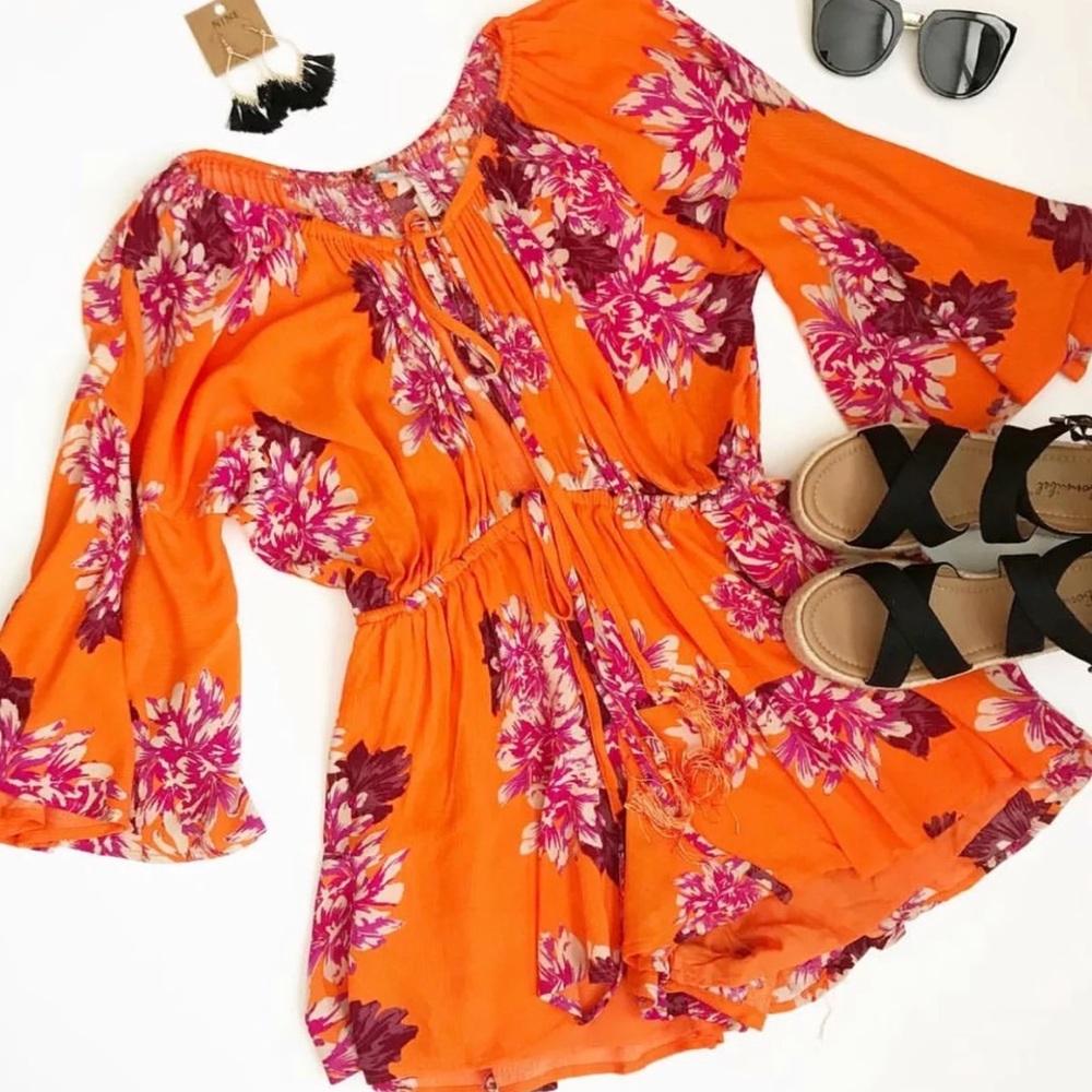Tropical Floral Romper Off Shoulder
